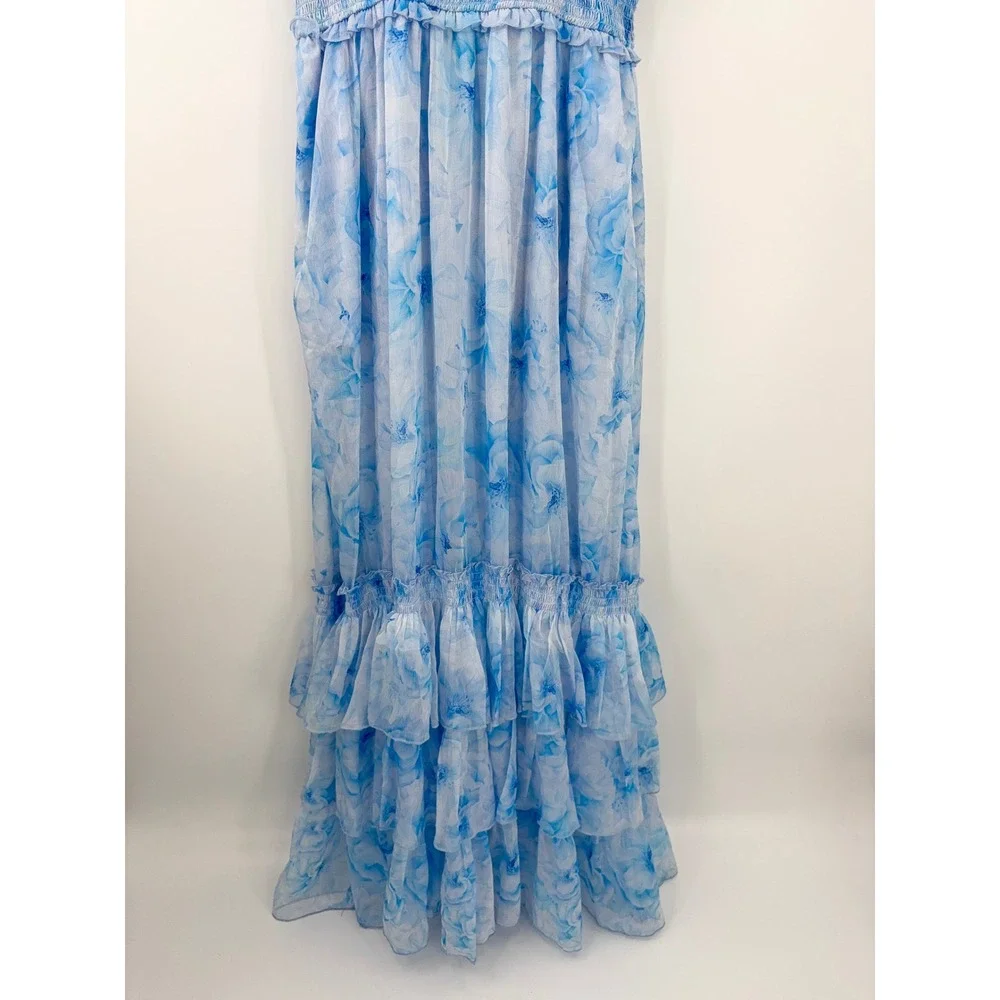 B26 Petal & Pup Fionna Floral Maxi Dress L Blue Flowy Summer Wedding Guest - Picture 6 of 12